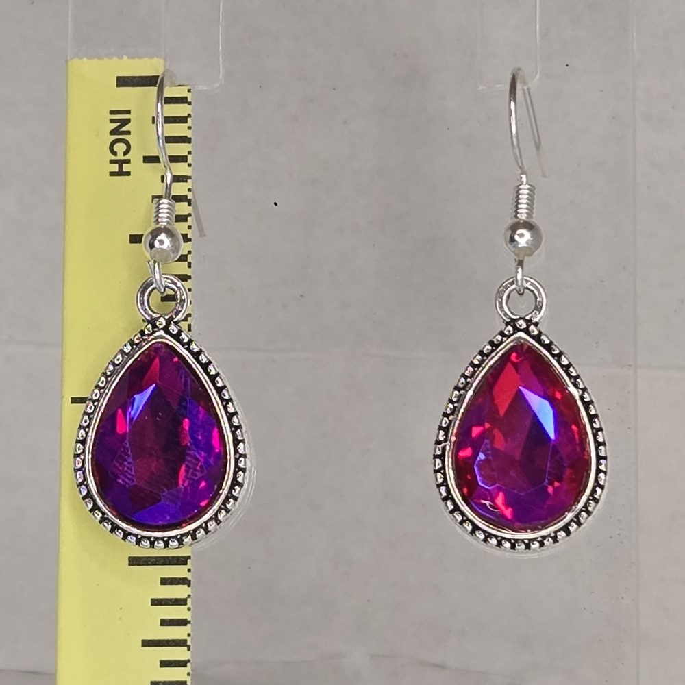 Hand Crafted Silver and Pink Or Blue Teardrop Earrings